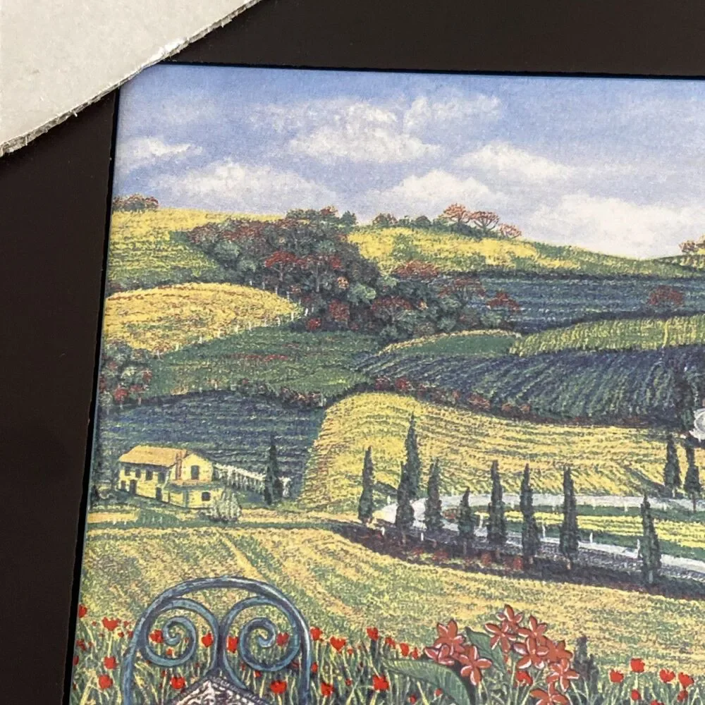 Vtg Sarina Art Tile 8x8 Tuscan Vineyard Landscape Patio Garden Chair Italy Style